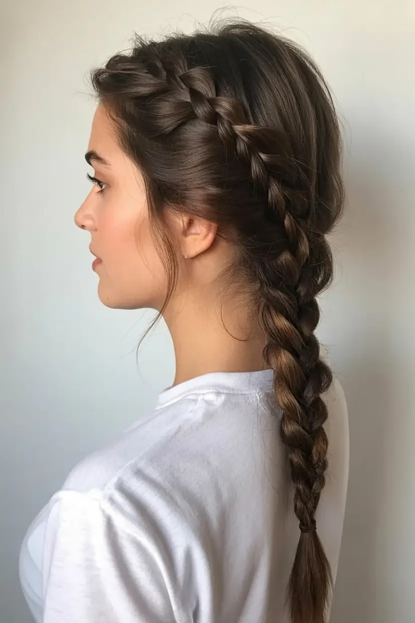 top spring braids hairstyle 2026 Classic Side Dutch Braid with Natural Brunette Depth