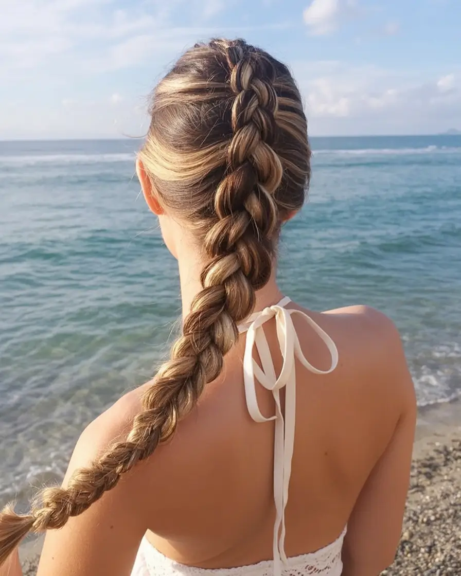 top spring braids hairstyle 2026 Golden Sunlit Braid for Breezy Coastal Spring Days
