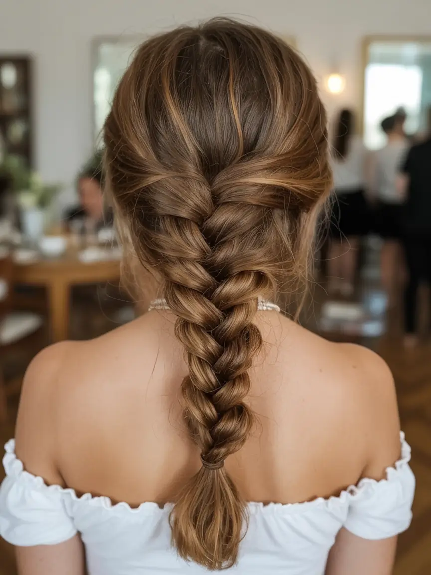 top spring braids hairstyle 2026 Romantic Braided Pony with Softly Blended Brunette Shades