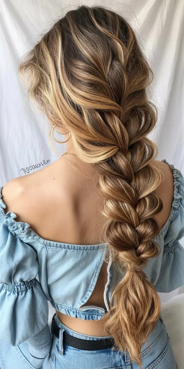 top spring braids hairstyle 2026 Voluminous Boho Spring Braid with Sunlit Dimension