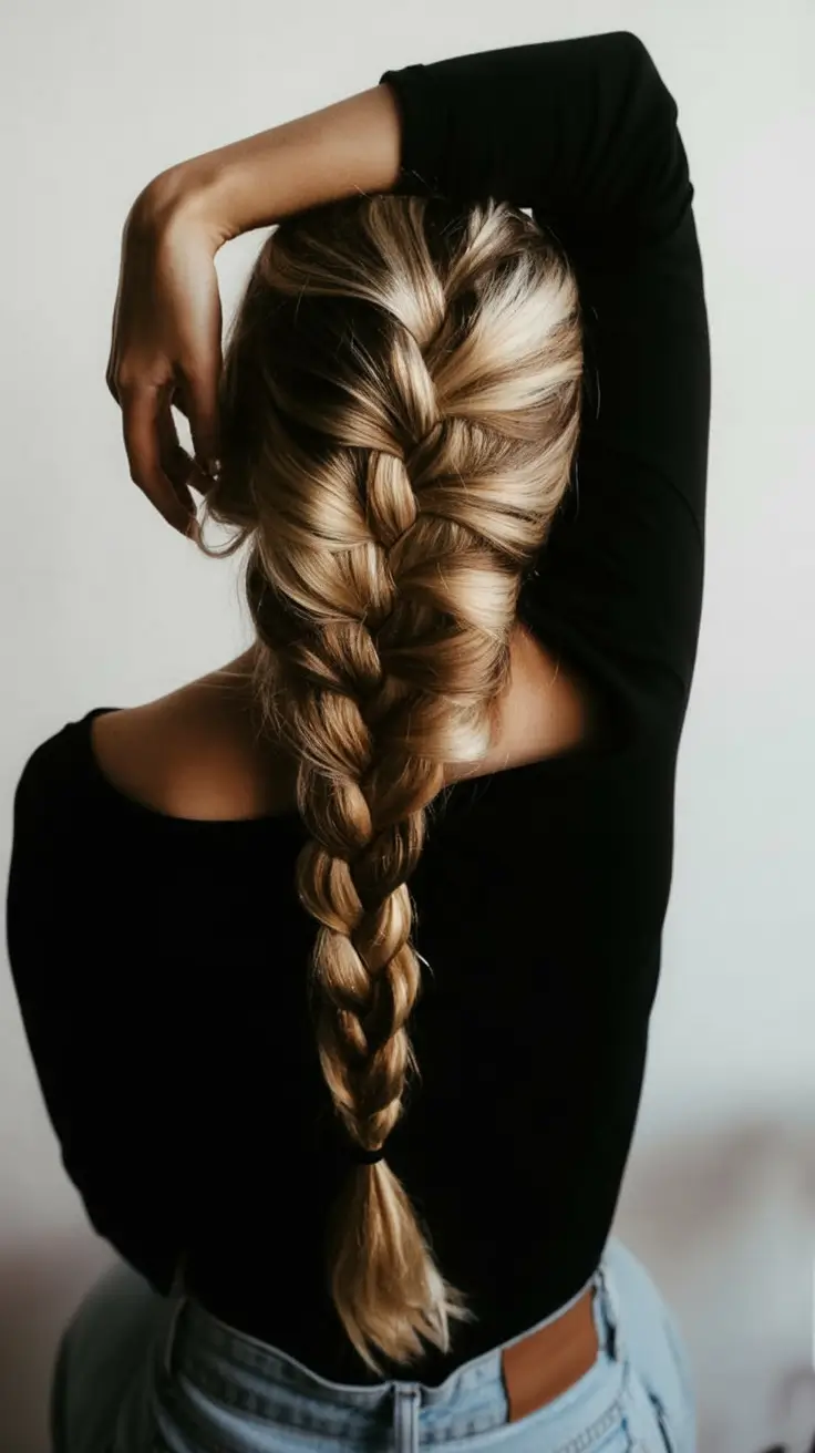 top spring braids hairstyle 2026 Long Chunky Spring Braid with Soft Blonde Contrast