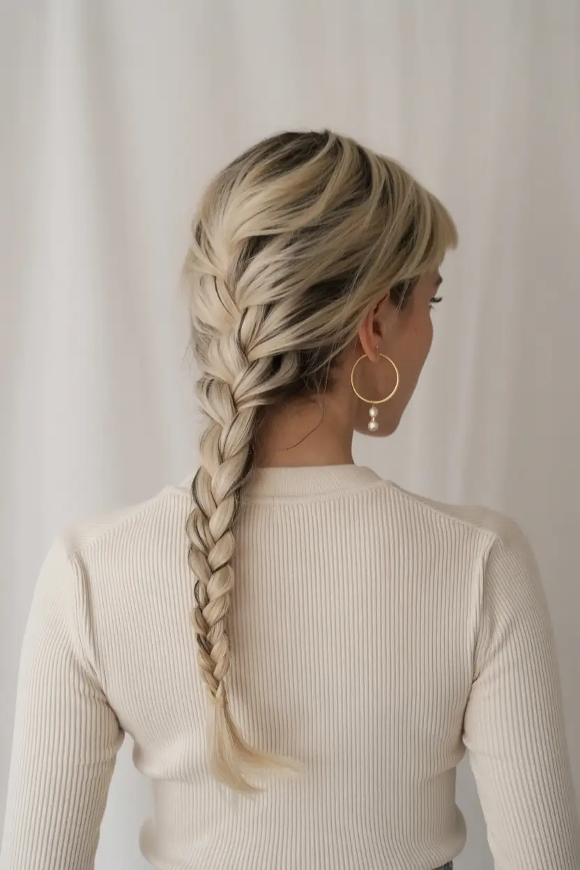 top spring braids hairstyle 2026 Ice-Blonde French Braid with Clean Satin Texture