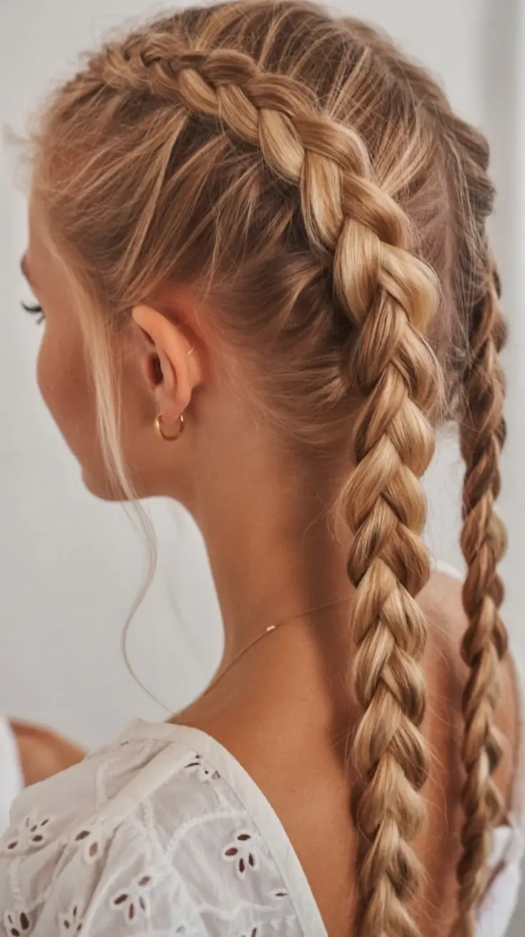 top spring braids hairstyle 2026 Soft Twin Dutch Braids with Spring-Inspired Shine