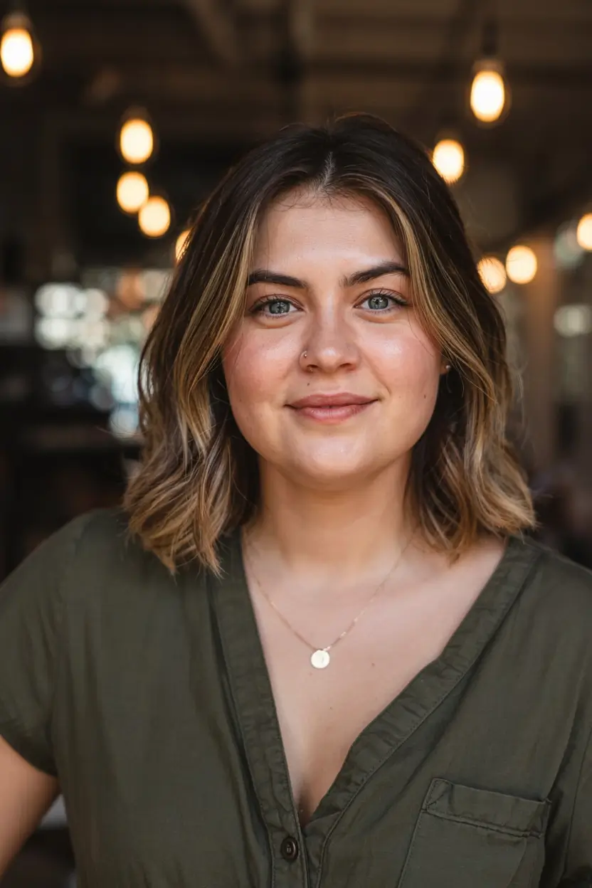 trending spring haircuts for plus size women 2026 Low-Key Balayage Lob with Barely-There Layers