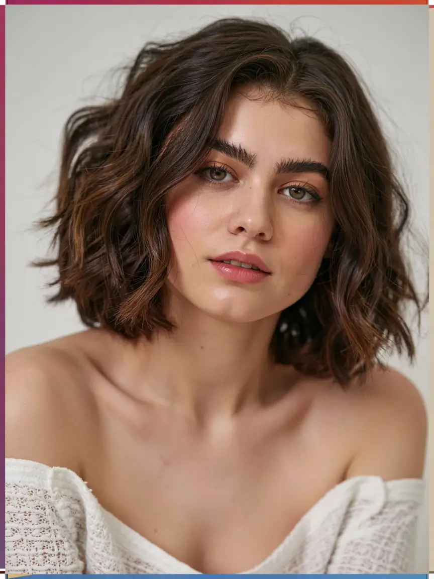 trending spring haircuts for plus size women 2026 Rounded Brunette Bob with Natural Texture