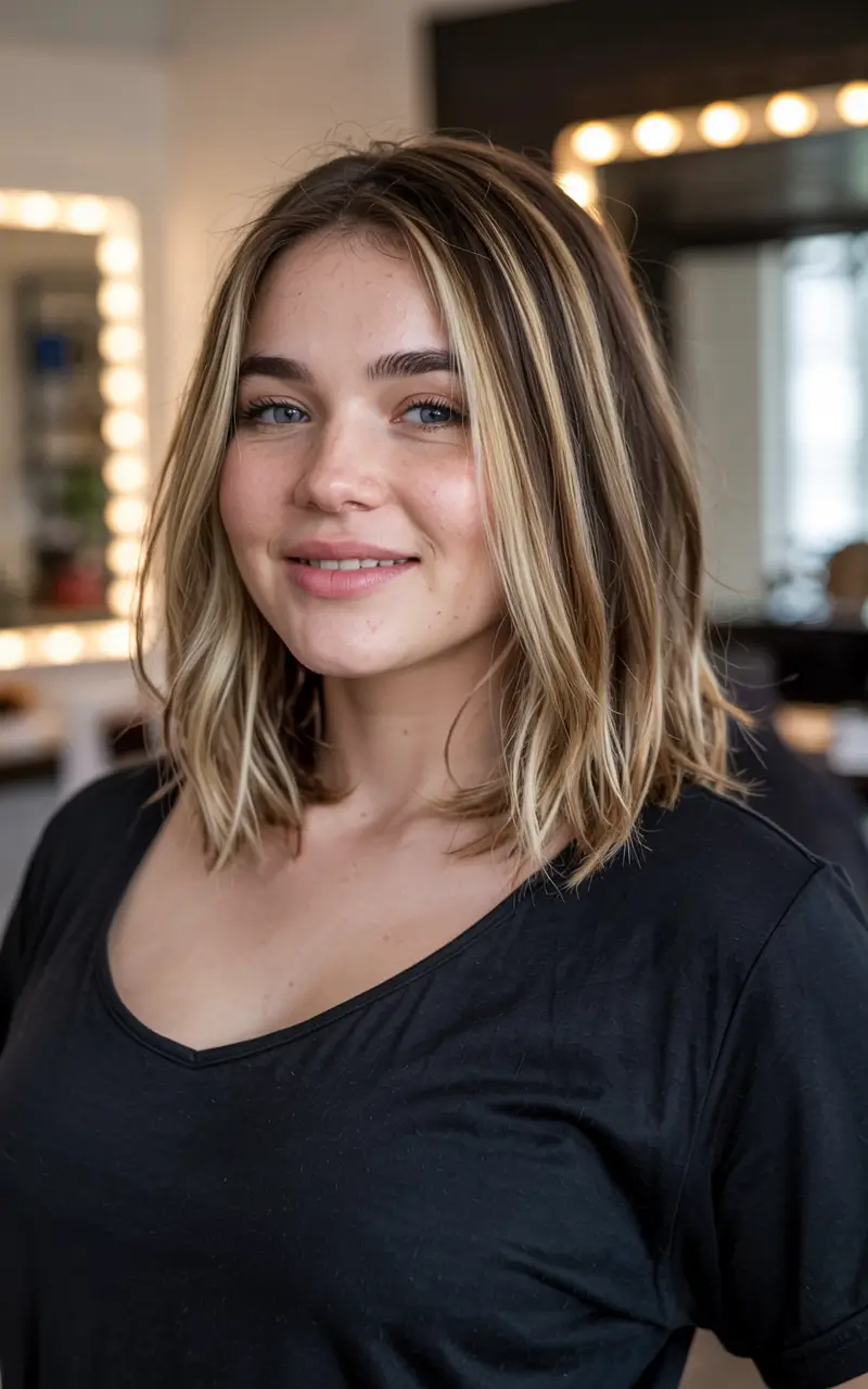trending spring haircuts for plus size women 2026 Beachy Vanilla Blonde Lob with Subtle Layers