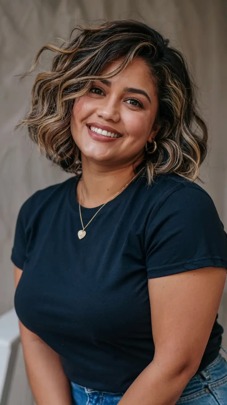 trending spring haircuts for plus size women 2026 Sunlit Tousled Lob with Deep Side Part