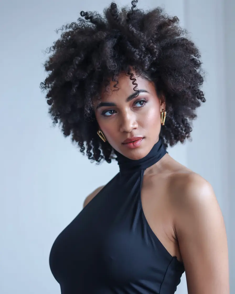 trending spring hairstyle for black women 2026 Natural Sculpted Afro With Soft Spiral Accents