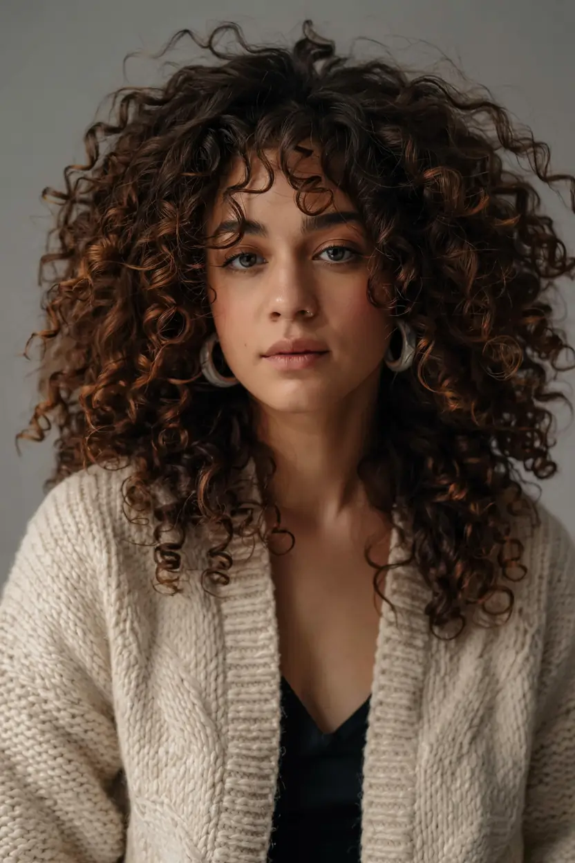 trending spring hairstyle for black women 2026 Layered Curly Volume With Soft Copper Highlights