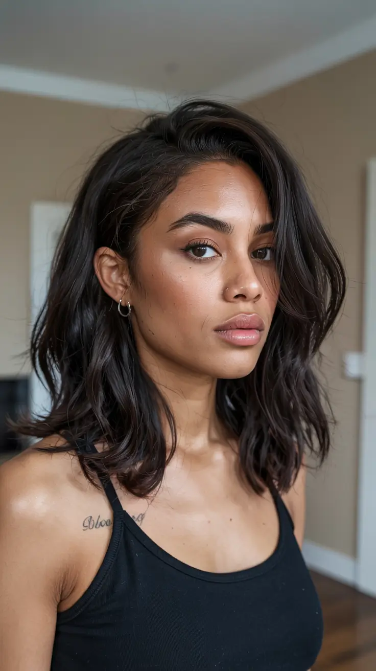 trending spring hairstyle for black women 2026 Soft Wavy Lob With Natural Root Movement