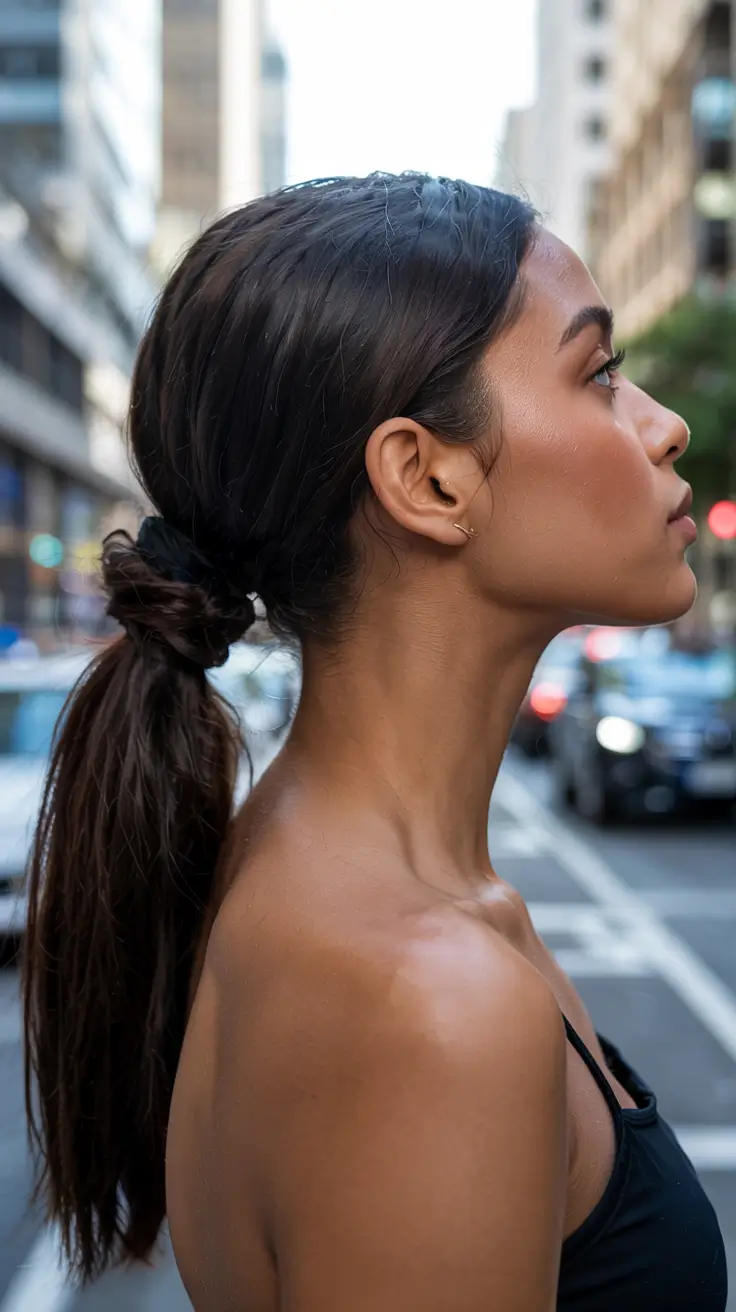trending spring hairstyle for black women 2026 Low Tie-Back Pony With Minimalist Texture