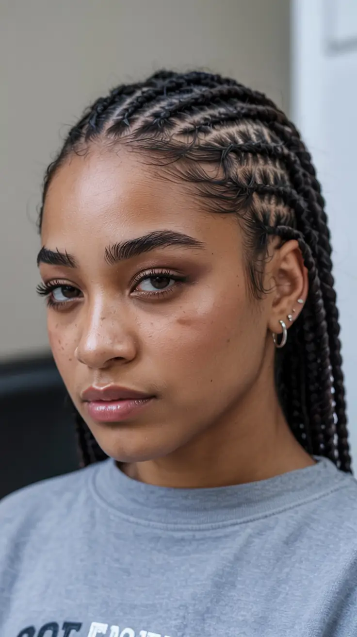 trending spring hairstyle for black women 2026 Defined Cornrows With Side Part and Minimalist Finish