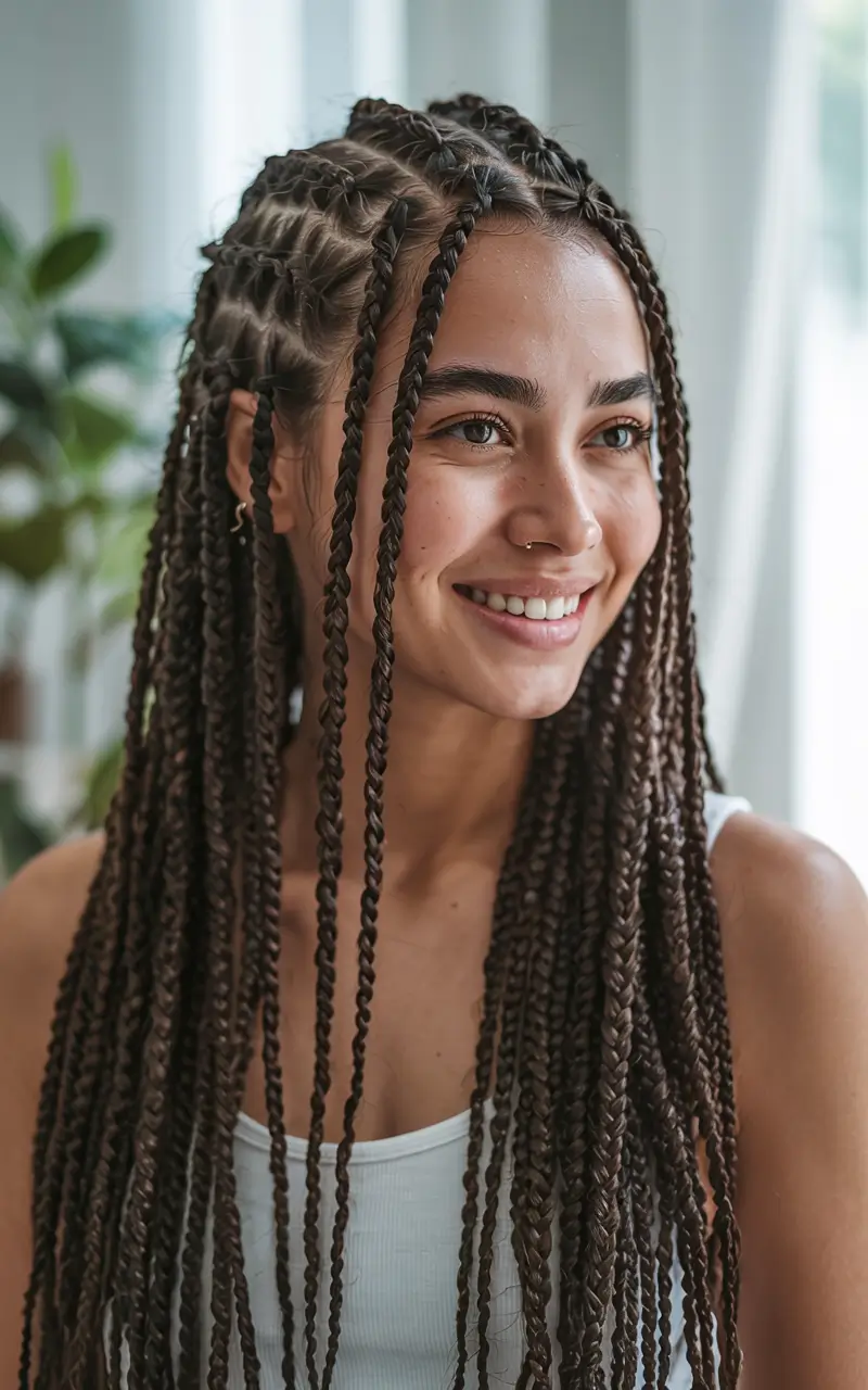 trending spring hairstyle for black women 2026 Long Bohemian Twists With Soft Scalp Braids