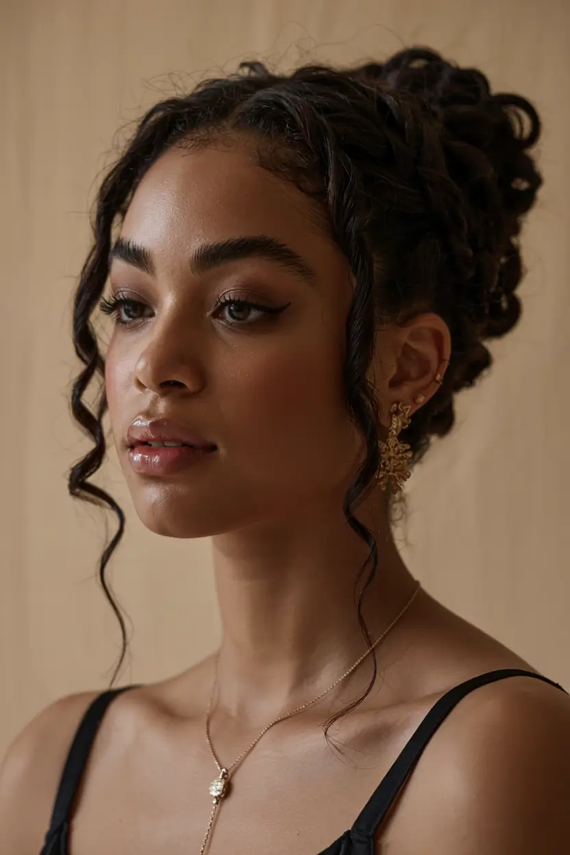 trending spring hairstyle for black women 2026 Curled Updo With Romantic Face-Framing Tendrils