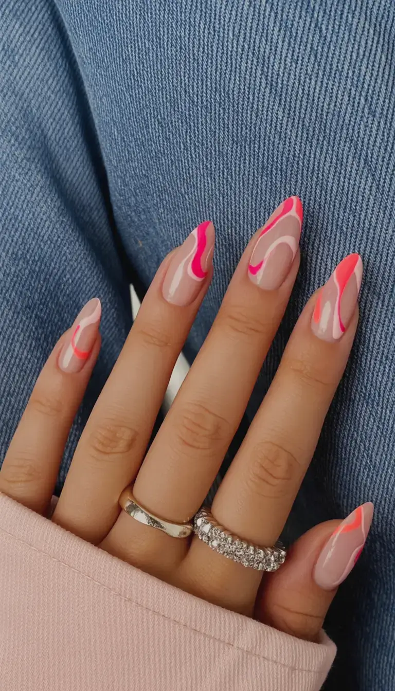 trendy nails for spring 2026 Blushing Pink Lava Lines
