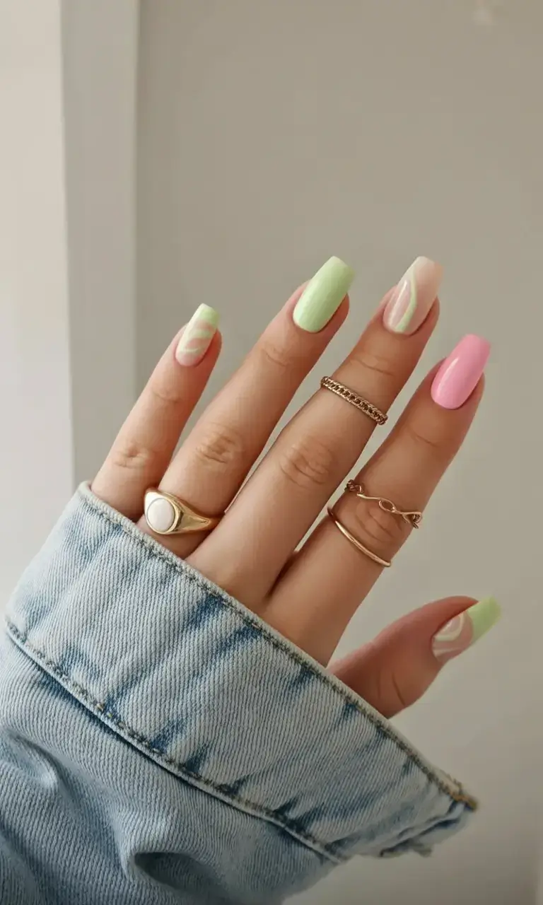 trendy nails for spring 2026 Mint Sorbet Meets Pink Pop