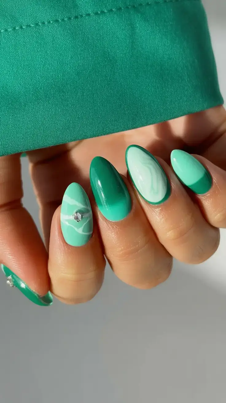 trendy nails for spring 2026 Green Marble Statement