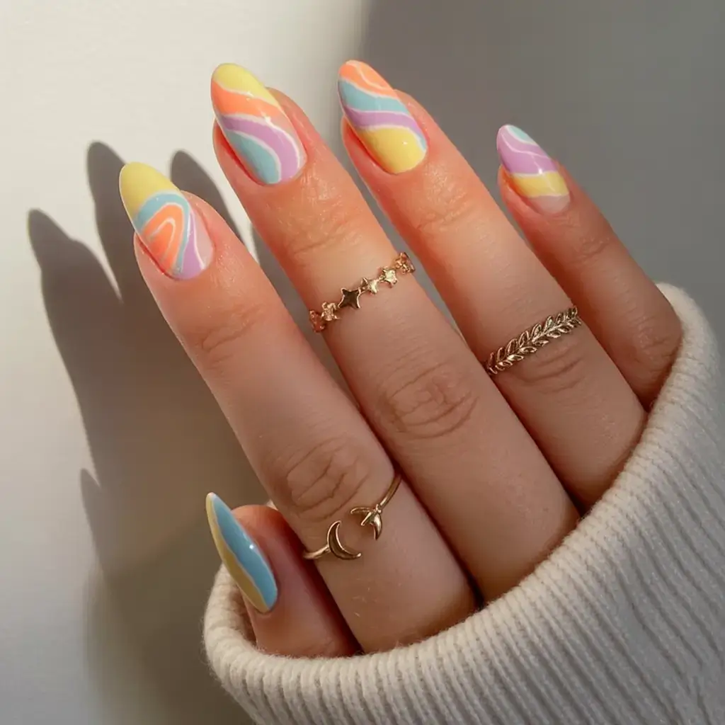 trendy nails for spring 2026 Rainbow Wave Revival
