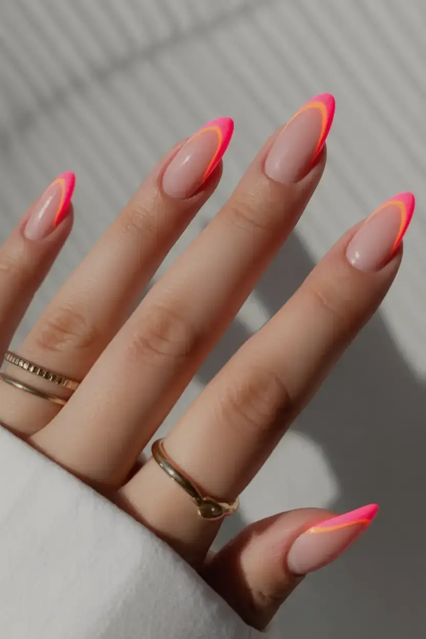 trendy nails for spring 2026 Neon Flame French