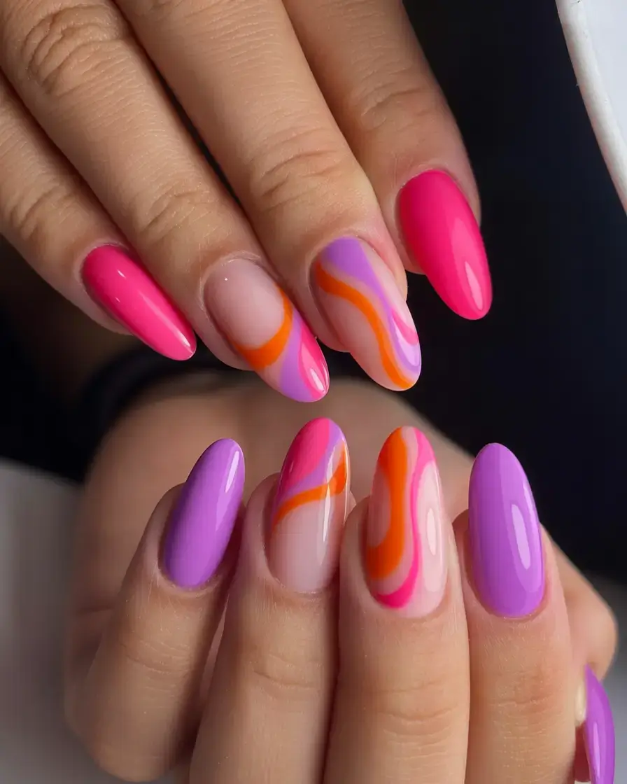 trendy nails for spring 2026 Psychedelic Swirl Pop