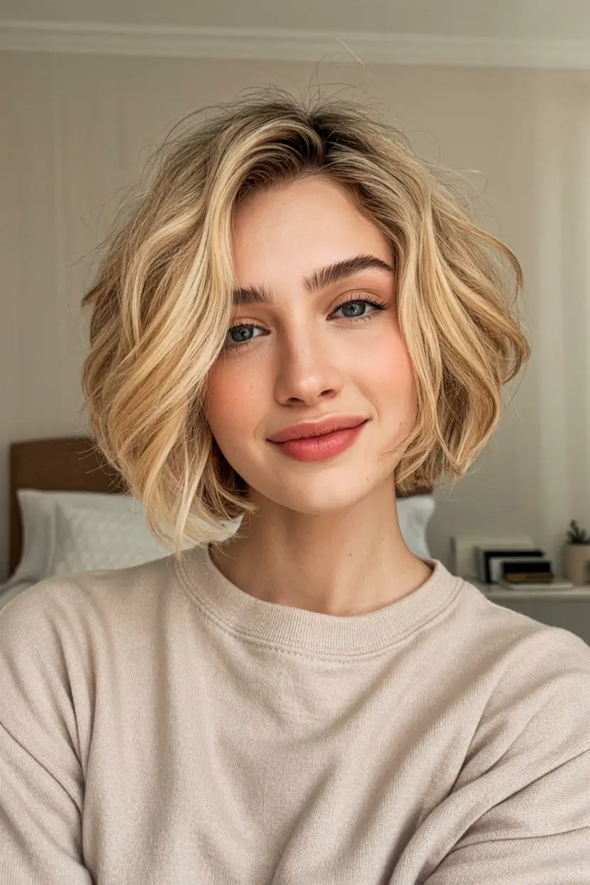 up to date spring short hairstyles 2026 Soft Butter-Blonde Bob With Bright Spring Dimension