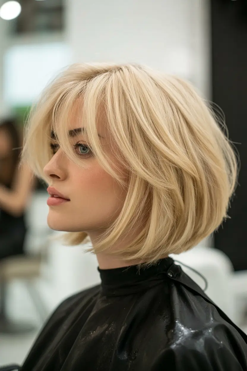 up to date spring short hairstyles 2026 Soft Layered Cream-Blonde Bob With Curtain Lift