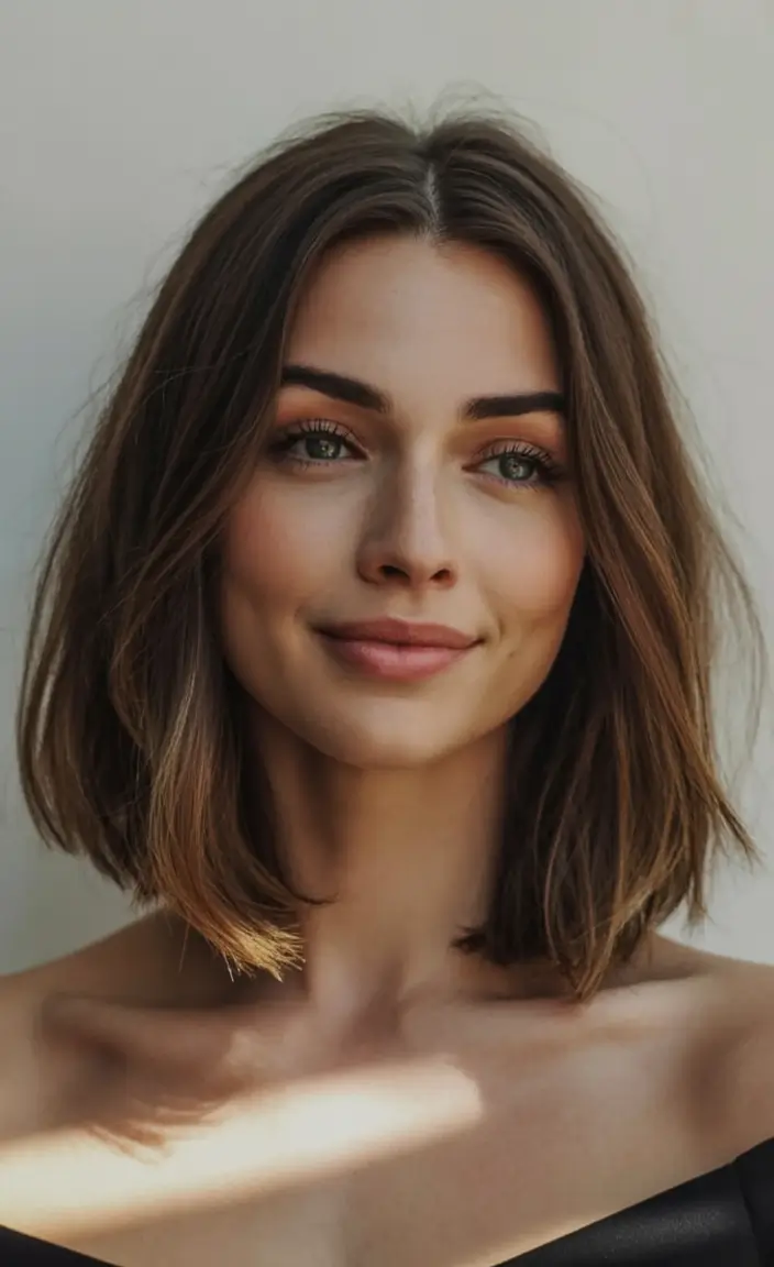 up to date spring short hairstyles 2026 Soft Classic Bob With Light Chestnut Warmth