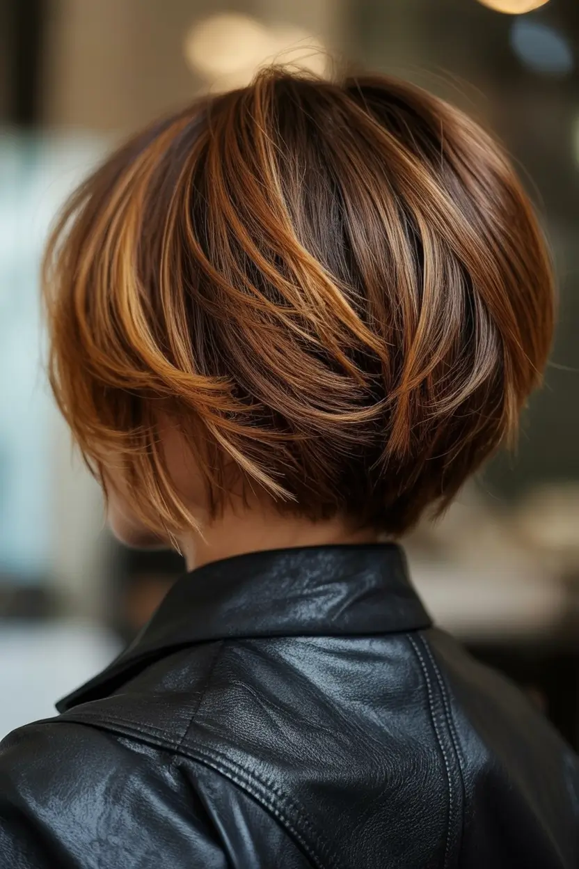 up to date spring short hairstyles 2026 Layered Chestnut Crop With Sculpted Spring Movement