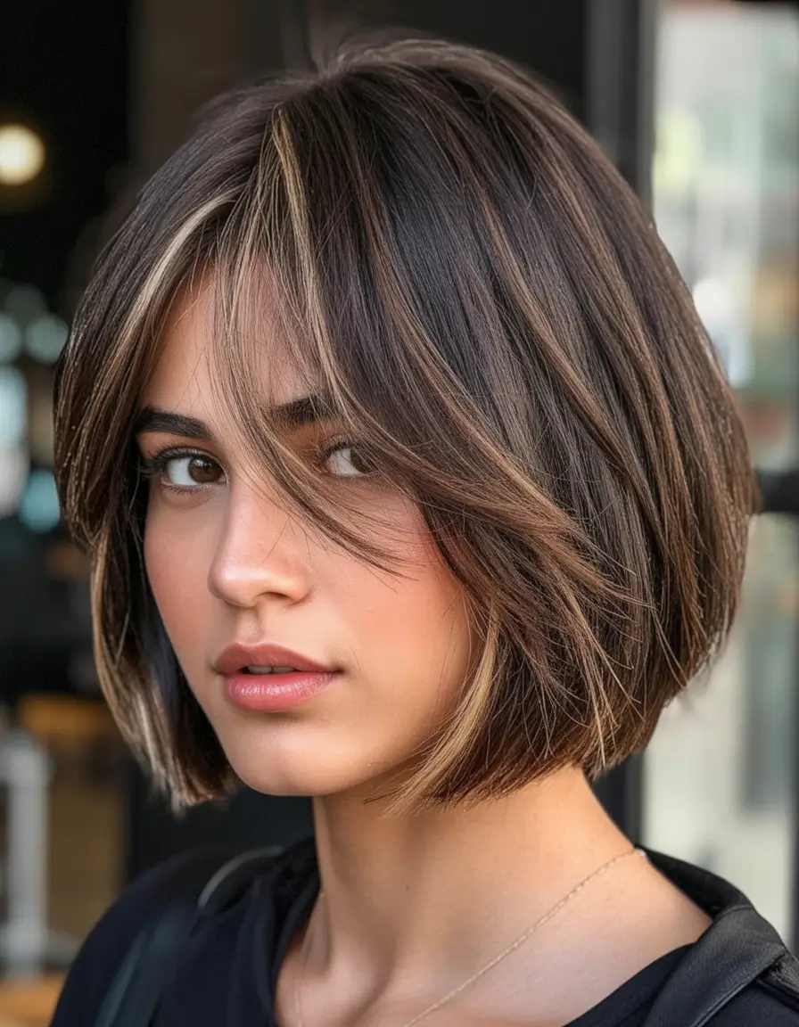 up to date spring short hairstyles 2026 Soft Brunette Bob With Face-Framing Spring Highlights