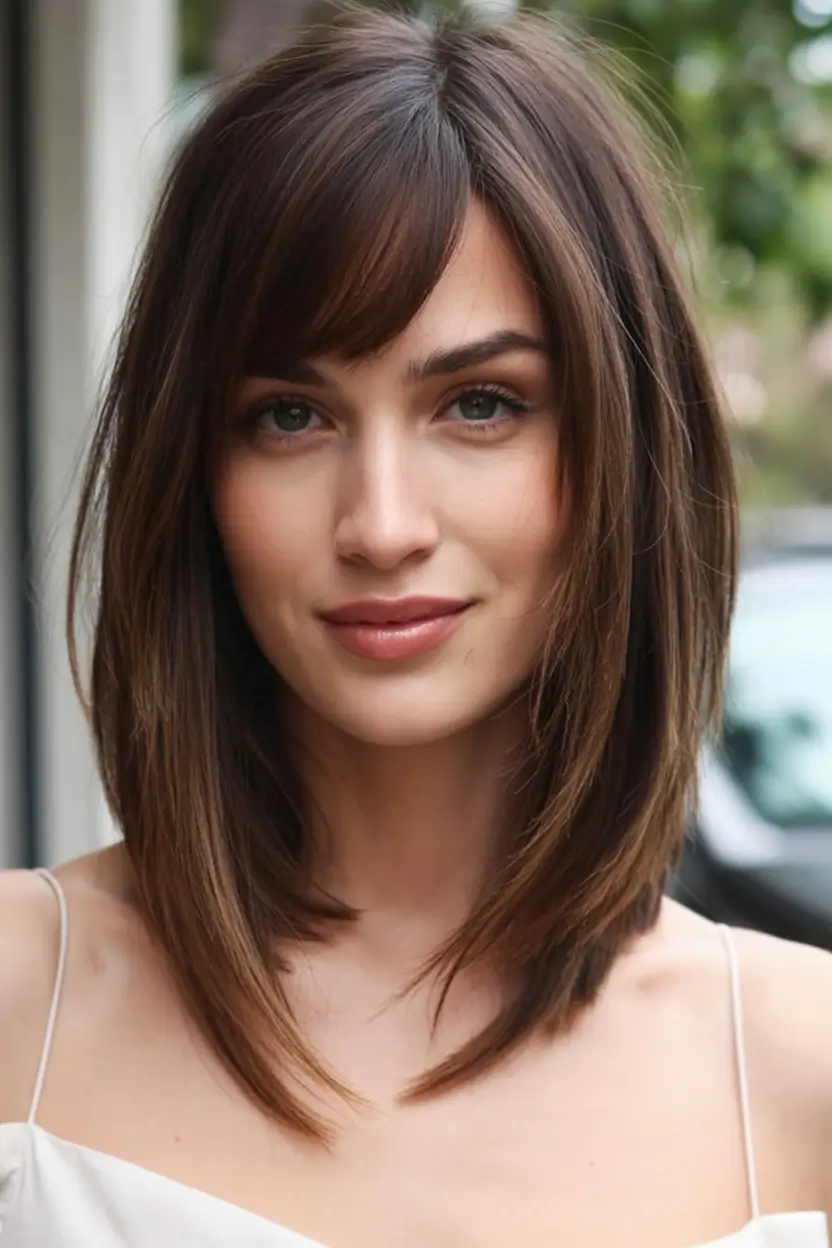 up to date spring short hairstyles 2026 Sleek Layered Lob With Soft Side-Swept Fringe