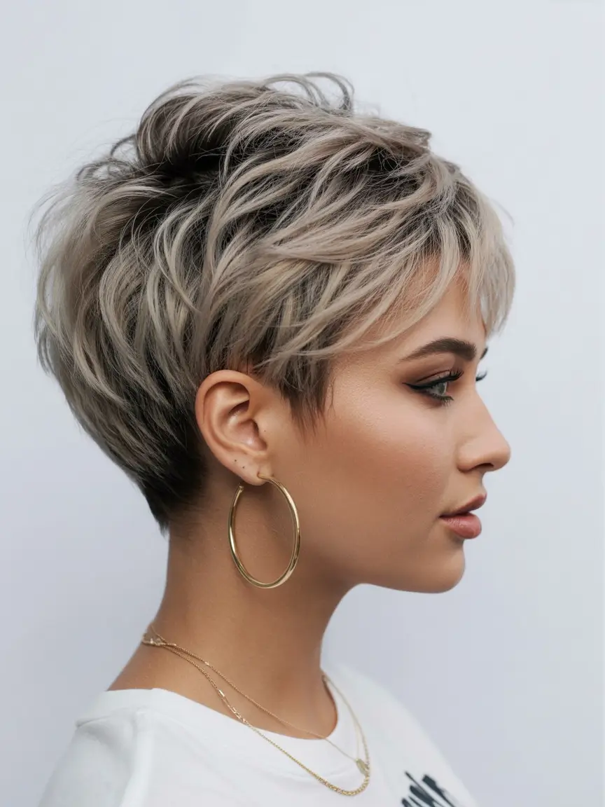 up to date spring short hairstyles 2026 Choppy Pixie-Bob With Silvered Spring Texture