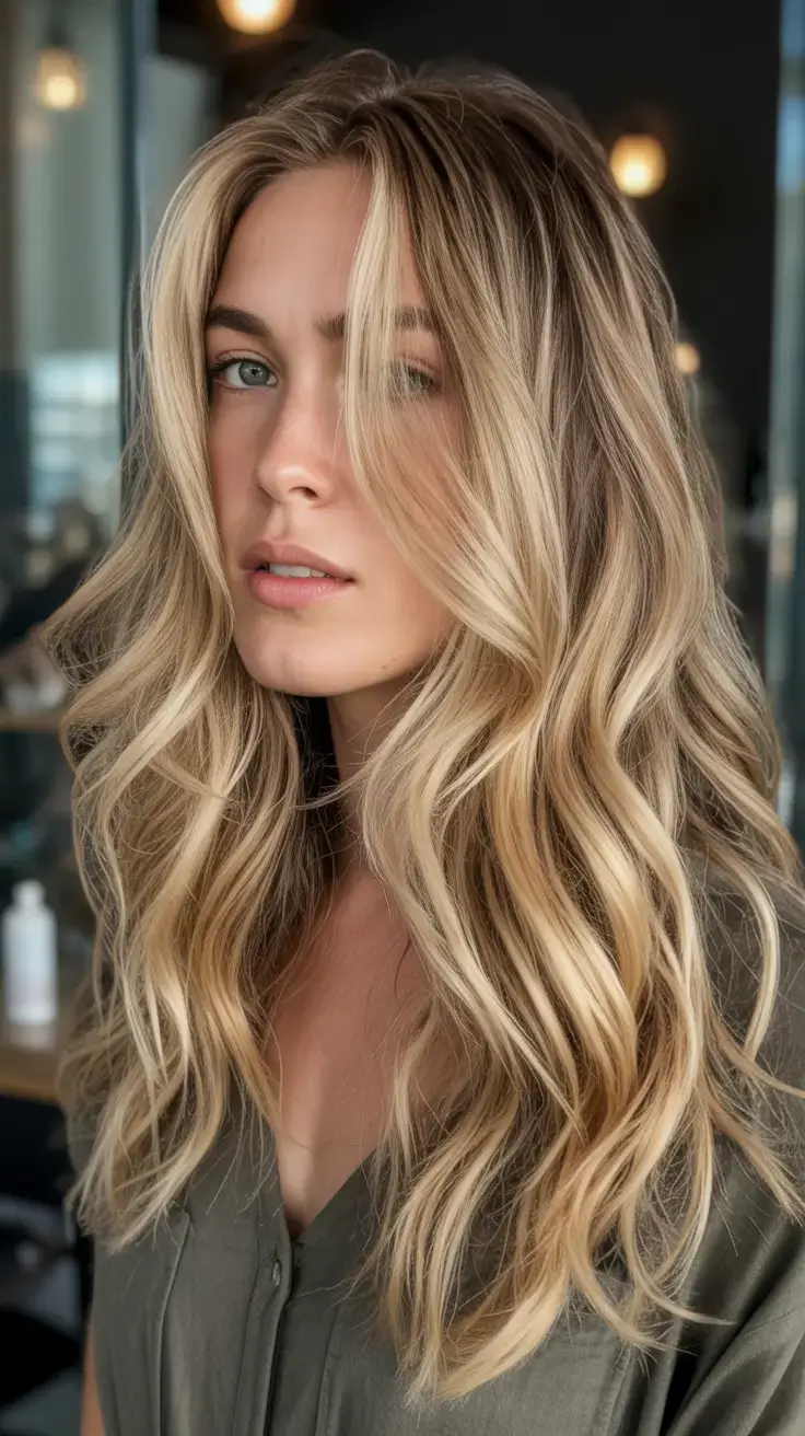 vibrant spring blonde hair color 2026 Golden Ribbon Highlights with Volume Waves