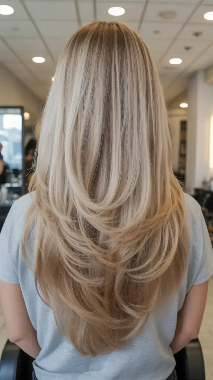 vibrant spring blonde hair color 2026 Feathered Vanilla Blonde Layers