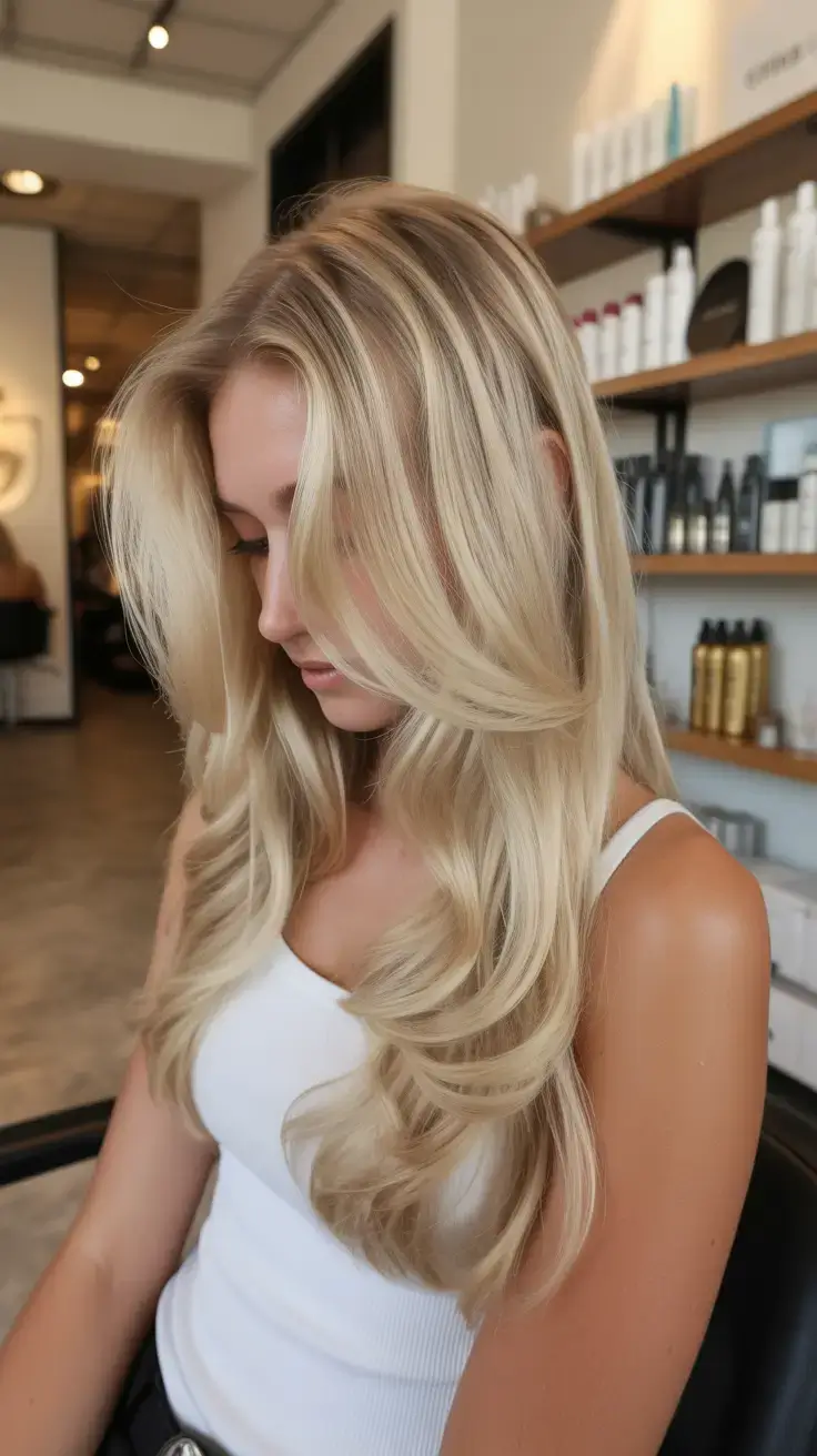 vibrant spring blonde hair color 2026 Layered Vanilla Blonde with Soft Movement
