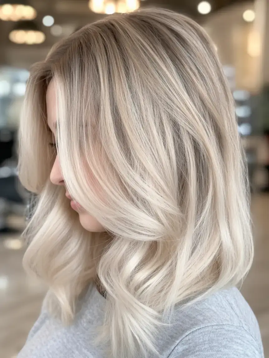 vibrant spring blonde hair color 2026 Icy Balayage with a Blunt Twist