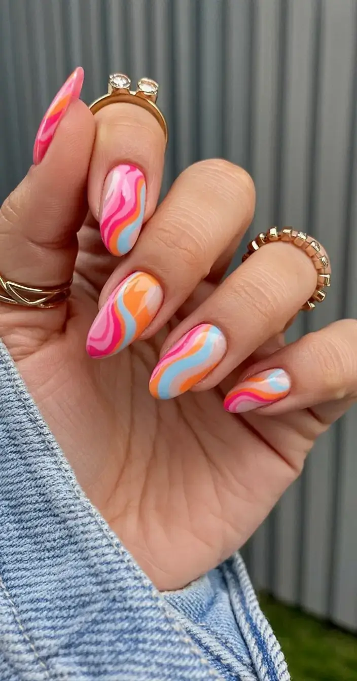vibrant spring gel nails 2026 Sherbet Ripple Magic