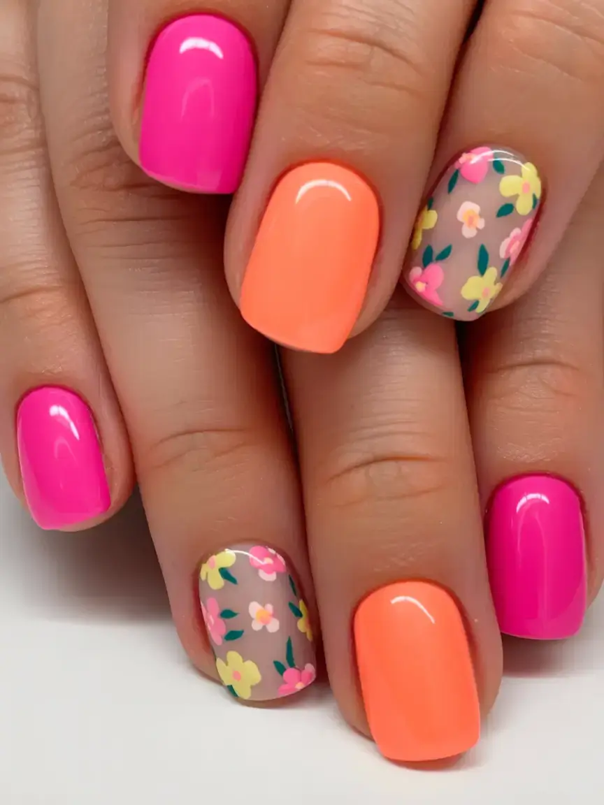 vibrant spring gel nails 2026 Neon Bloom Punch