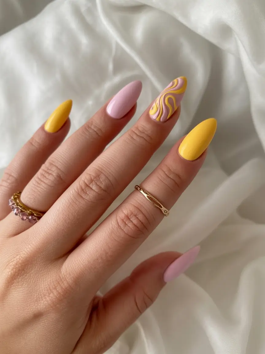 vibrant spring gel nails 2026 Pastel Swirl Sorbet