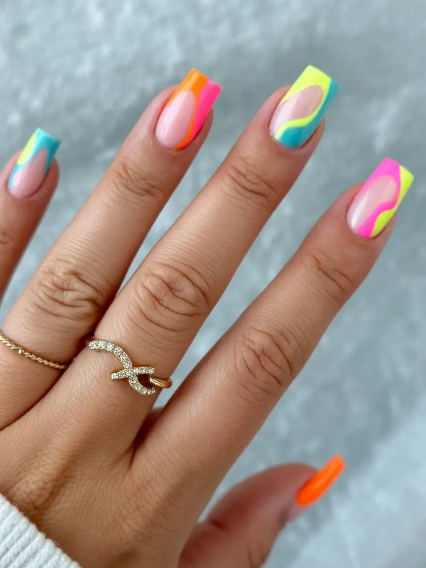 vibrant spring gel nails 2026 Neon Pop Art Swoops