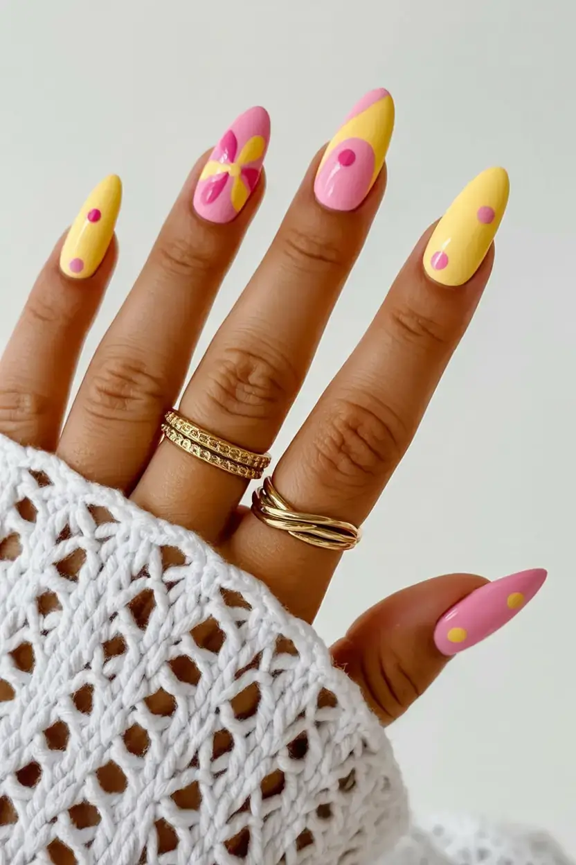 vibrant spring gel nails 2026 Sunshine Polka Pop