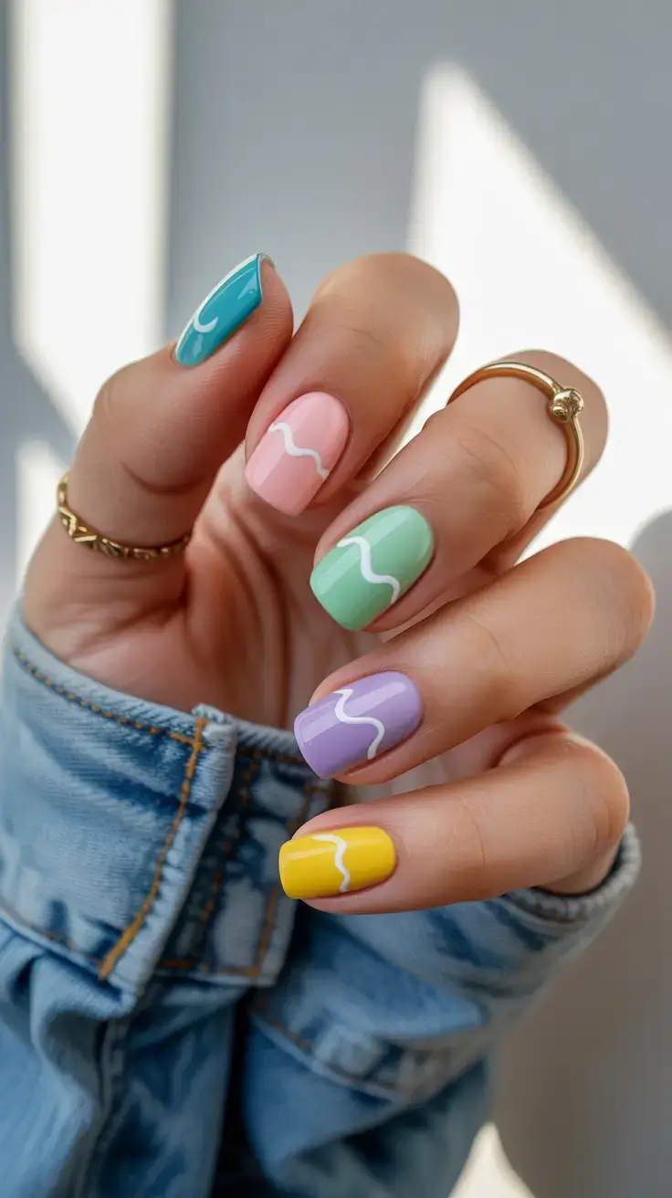 vibrant spring gel nails 2026 Soft Waves, Sweet Vibes