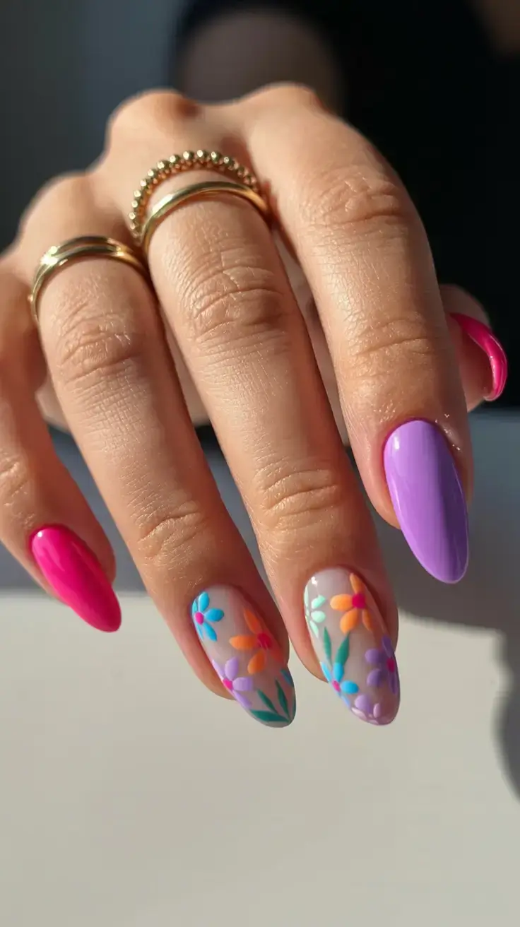 vibrant spring gel nails 2026 Meadow Bloom Mix