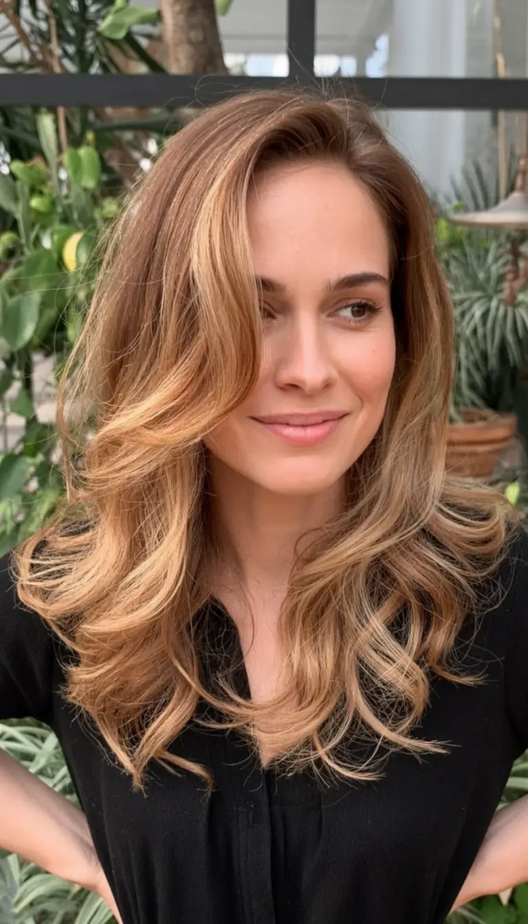 vibrant spring mid length haircut 2026 Golden-Toned Waves With Light-Diffusing Layers