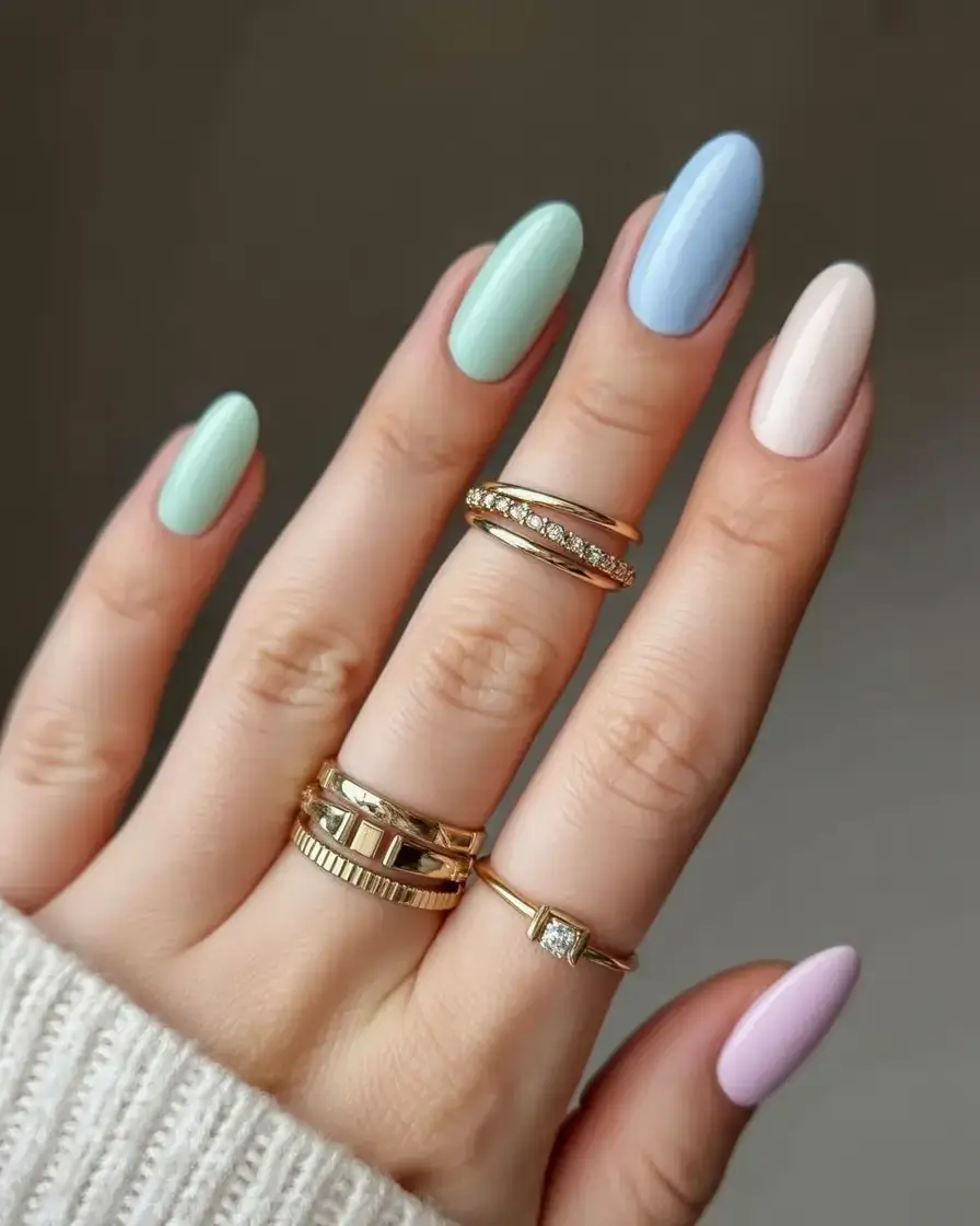 vibrant spring nail design 2026 Muted Rainbow Realness