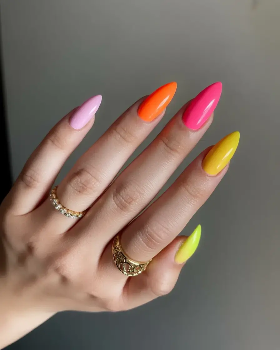 vibrant spring nail design 2026 Neon Popsicle Tips