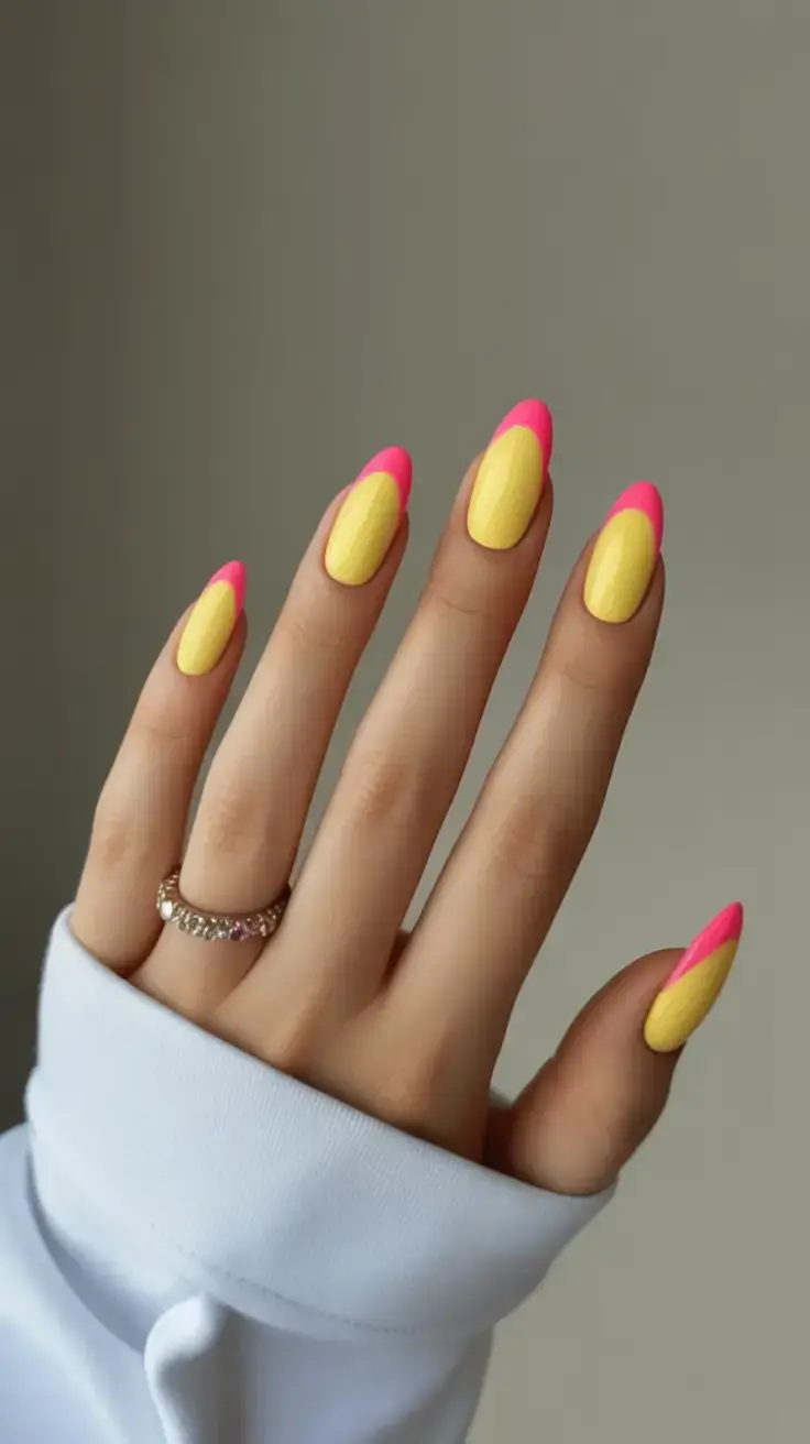 vibrant spring nail design 2026 Neon French Reboot