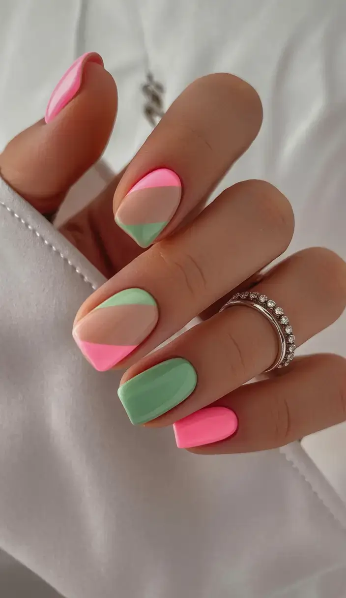 vibrant spring nail design 2026 Pop Pastel Geometry