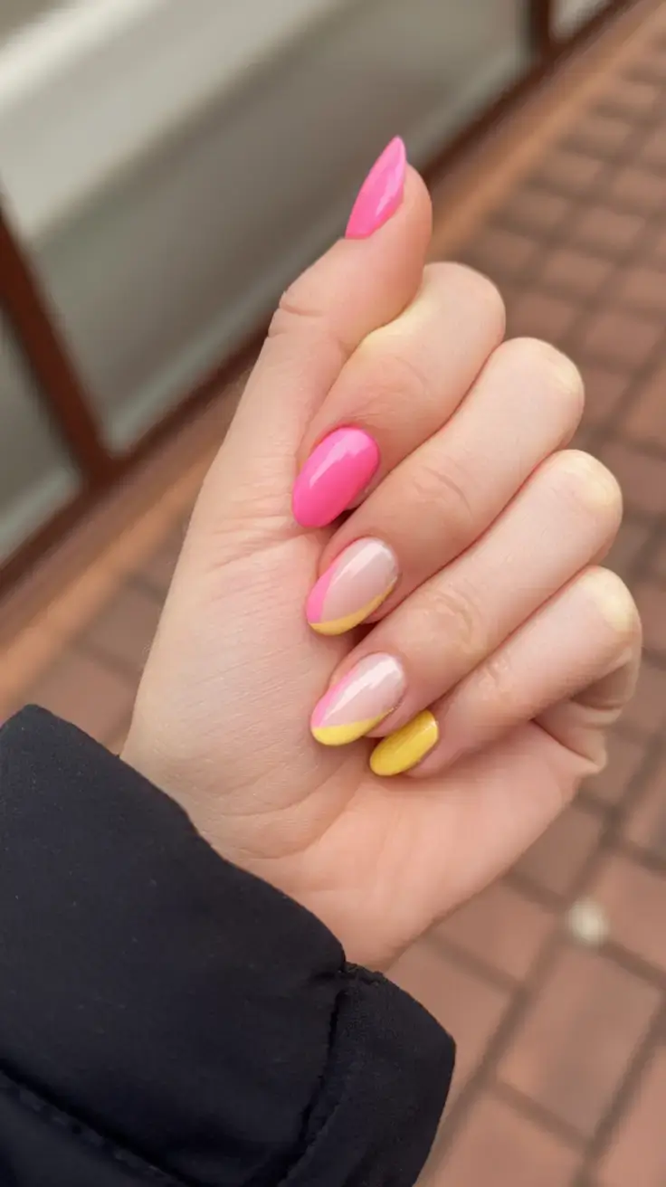 vibrant spring nail design 2026 Diagonal Daisy Pop