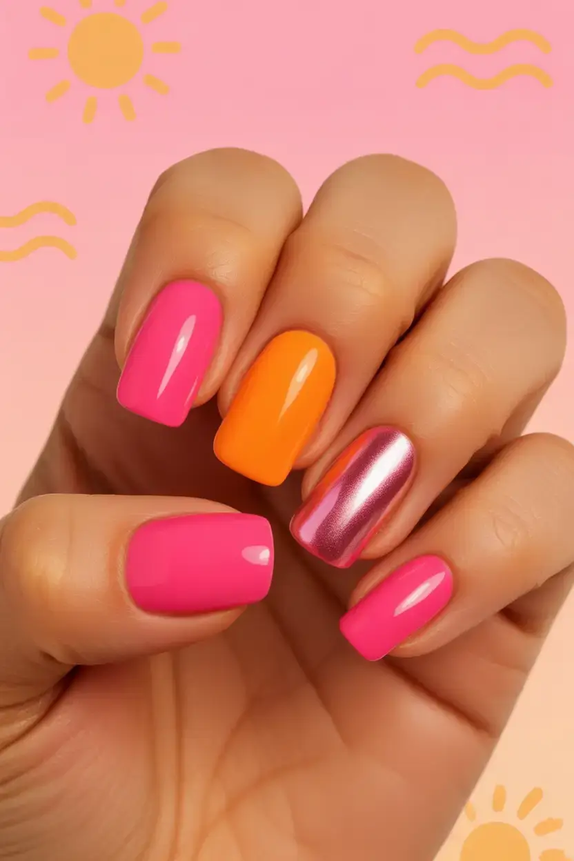 vibrant spring nail design 2026 Tutti Frutti Chrome