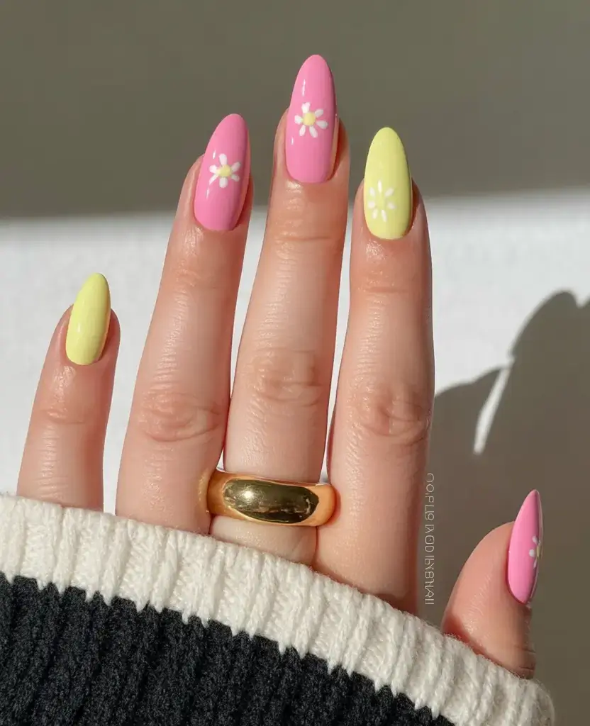 vibrant spring nail design 2026 Daisy Chain Energy